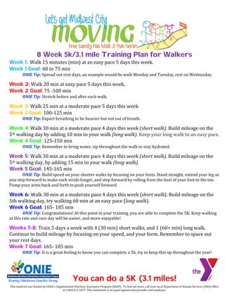 5k Training Plan for Walkers | PDF