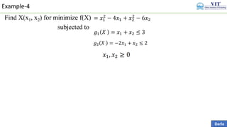 Example-4
Darla
Find X(x1, x2) for minimize f(X)
subjected to
 