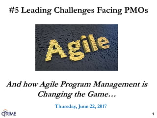 1
Thursday, June 22, 2017
#5 Leading Challenges Facing PMOs
And how Agile Program Management is
Changing the Game…
 