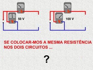 A
V
A
V
SE COLOCAR-MOS A MESMA RESISTÊNCIA
NOS DOIS CIRCUITOS ...
?
50 V 100 V
 