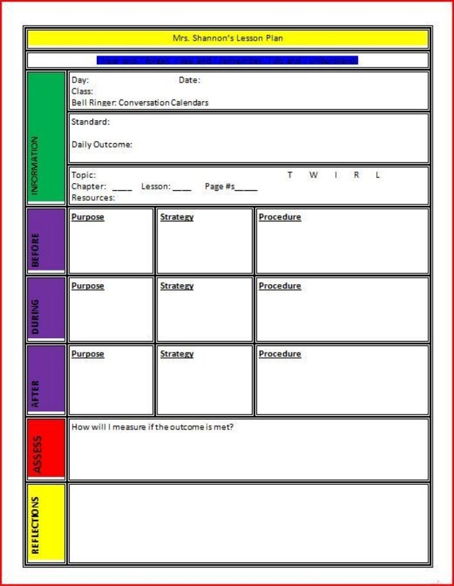 5 lesson plan template