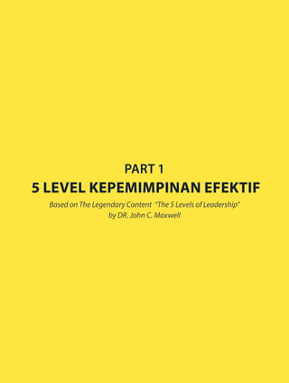 part 1
5 Level Kepemimpinan Efektif
Based on The Legendary Content “The 5 Levels of Leadership”
by DR. John C. Maxwell
 