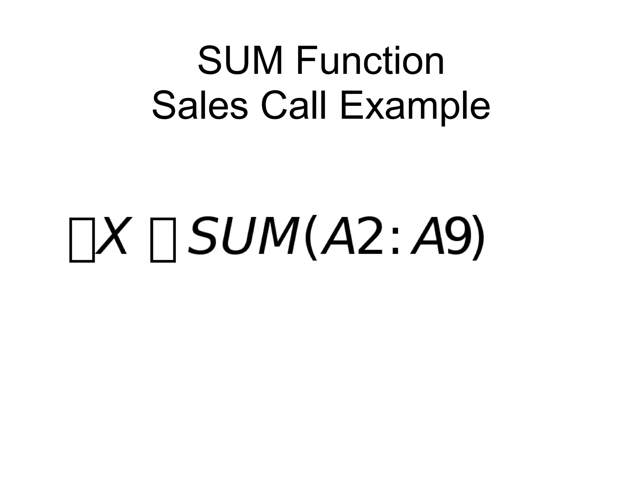 SUM Function
Sales Call Example
 
