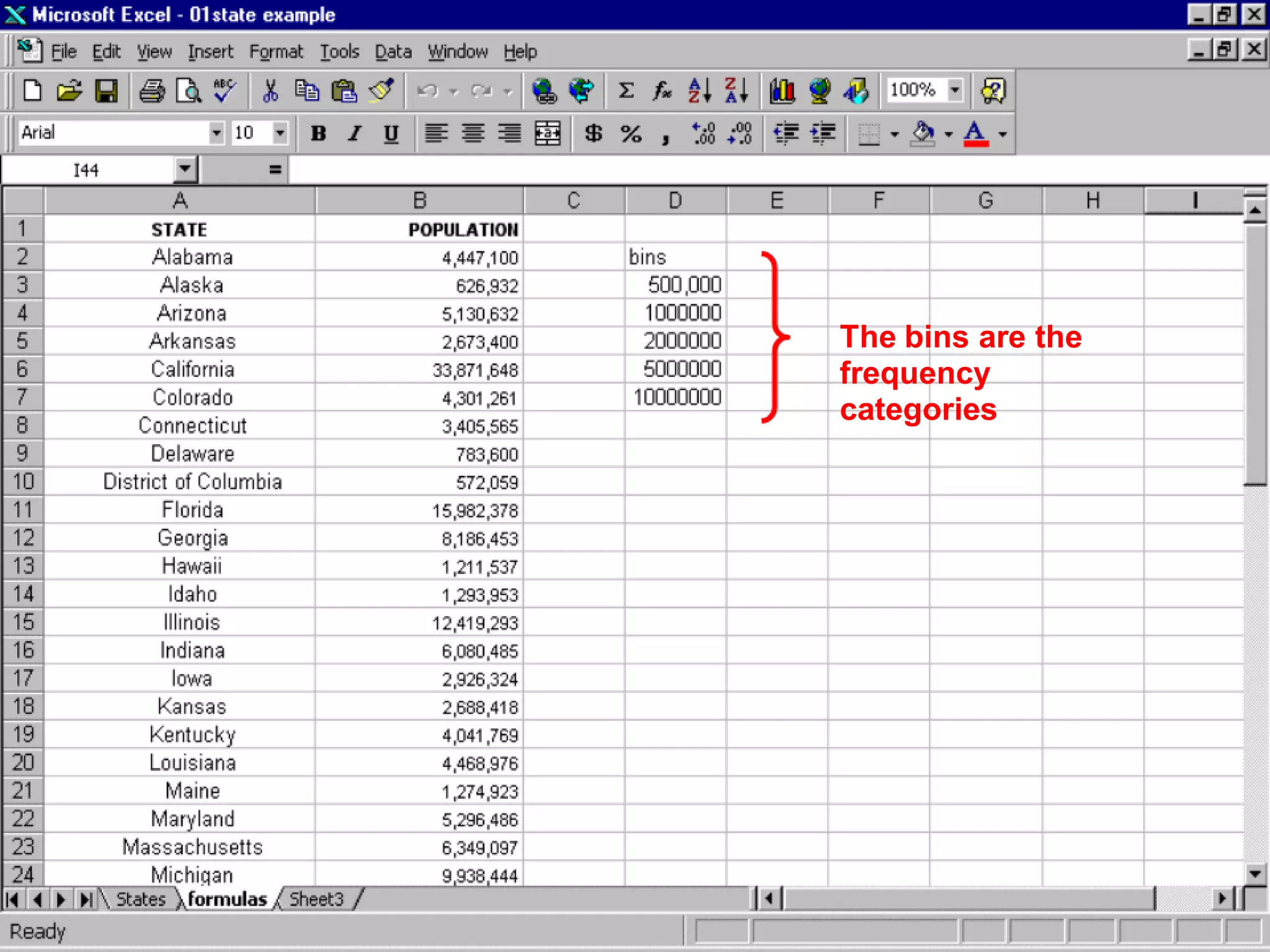 The bins are the
frequency
categories
 