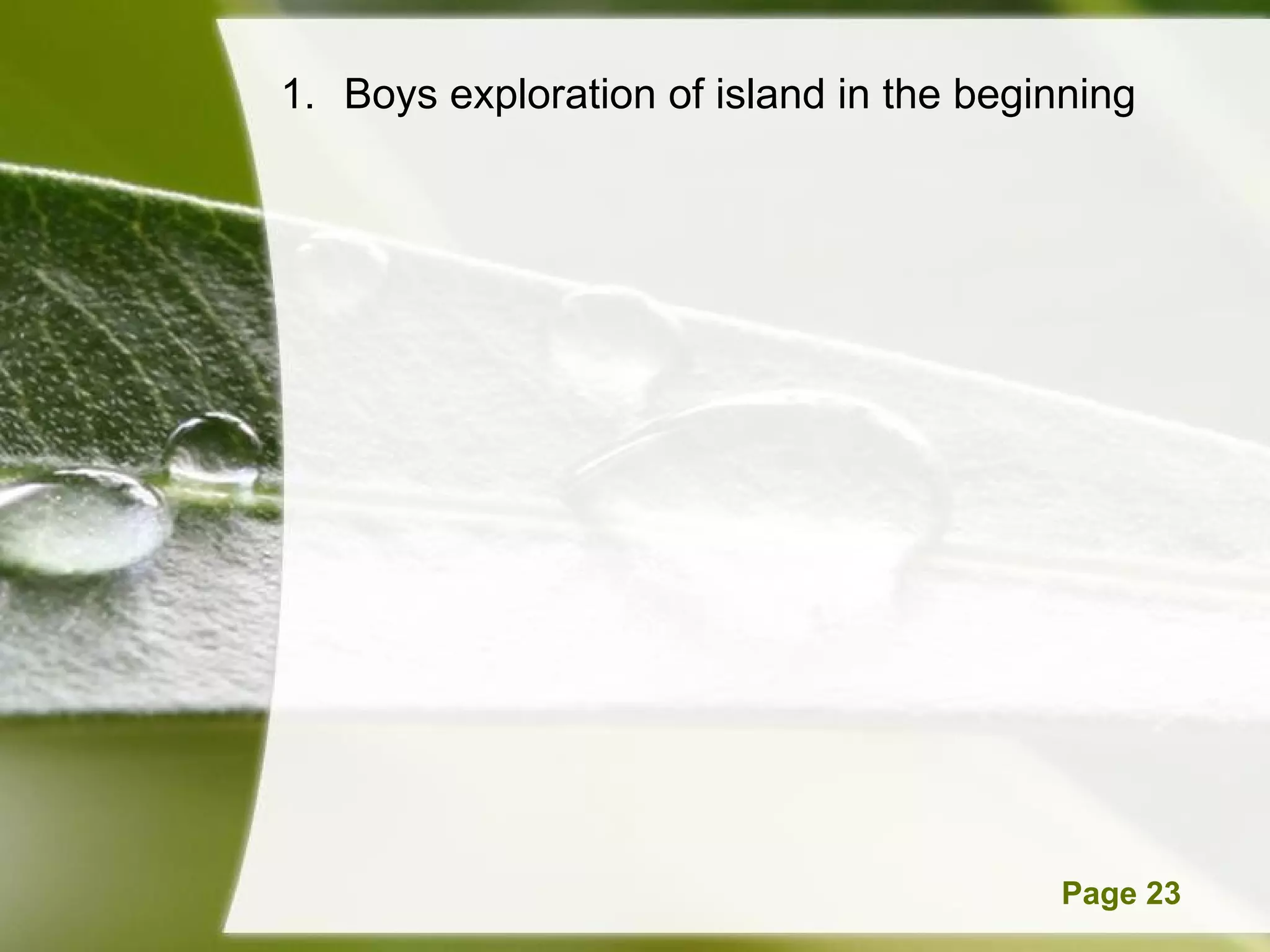 Boys exploration of island in the beginning  