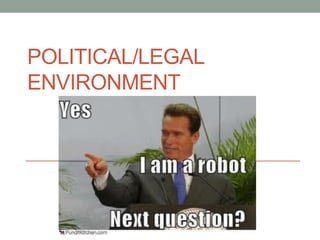 POLITICAL/LEGAL
ENVIRONMENT
 