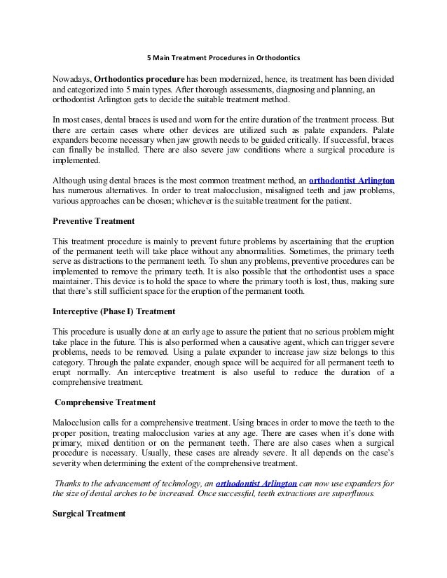 5 Main Treatment Procedures In Orthodontics