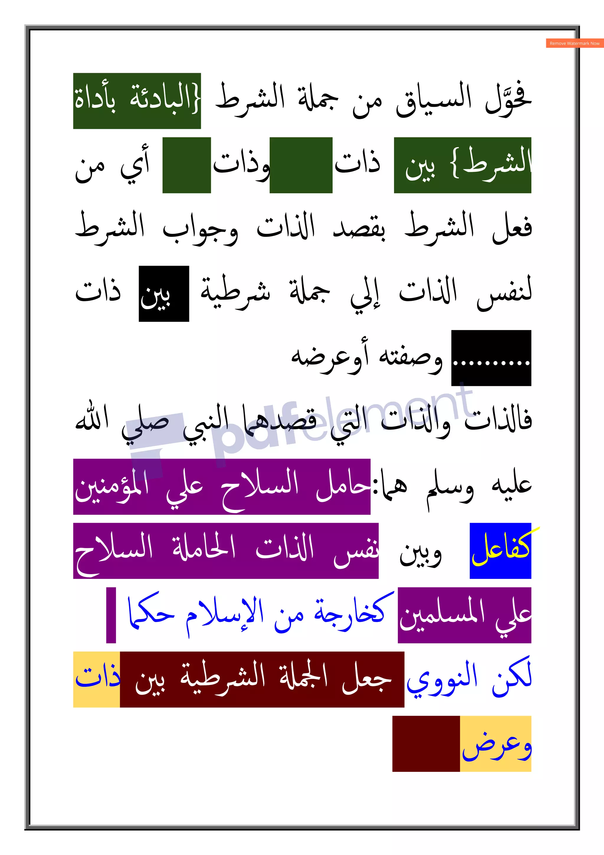 ‫ﴩط‬‫ﻟ‬‫ا‬ n‫ﲨ‬ ‫ﻣﻦ‬ ‫ﯿﺎق‬„‫ﺴ‬‫ﻟ‬‫ا‬ ‫ل‬ì‫ﲿﻮ‬
}
‫داة‬ٔt‫ﺑ‬ ‫ﺒﺎدﺋﺔ‬‫ﻟ‬‫ا‬
‫ﴩط‬‫ﻟ‬‫ا‬
{
‫ﺑﲔ‬
‫ذات‬
‫وذات‬
‫ﻣﻦ‬ ‫ي‬ٔ4
‫ﴩط‬‫ﻟ‬‫ا‬ ‫اب‬‫ﻮ‬‫وﺟ‬ ‫ات‬O‫ا‬ ‫ﺑﻘﺼﺪ‬ ‫ﴩط‬‫ﻟ‬‫ا‬ ‫ﻓﻌﻞ‬
‫ﯿﺔ‬‫ﻃ‬‫ﴍ‬ n‫ﲨ‬ ‫ﱄ‬ٕ‫ا‬ ‫ات‬O‫ا‬ ‫ﻨﻔﺲ‬‫ﻟ‬
‫ﺑﲔ‬
‫ذات‬
..........
‫وﻋﺮﺿﻪ‬ٔ4 ‫وﺻﻔ^ﻪ‬
‫ات‬O‫ﻓﺎ‬
‫ﷲ‬ ‫ﺻﲇ‬ ‫ﻨﱯ‬‫ﻟ‬‫ا‬ ‫ﻗﺼﺪﻫﲈ‬ ‫اﻟﱵ‬ ‫ات‬O‫ا‬‫و‬
‫ﻫﲈ‬ ‫وﺳﲅ‬ ‫ﯿﻪ‬‫ﻠ‬
:
‫ﲔ‬ ‫اﳌﺆﻣ‬ ‫ﲇ‬ ‫ﺴﻼح‬‫ﻟ‬‫ا‬ ‫}ﺎﻣﻞ‬
‫ﻞ‬ ‫ﻛﻔﺎ‬
‫ﺑﲔ‬‫و‬
‫ﺴﻼح‬‫ﻟ‬‫ا‬ n‫اﳊﺎﻣ‬ ‫ات‬O‫ا‬ ‫ﻧﻔﺲ‬
‫ﺴﻠﻤﲔ‬‫ﳌ‬‫ا‬ ‫ﲇ‬
‫ﺣﻜﲈ‬ ‫ٕﺳﻼم‬‫ﻻ‬‫ا‬ ‫ﻣﻦ‬ ‫ﺔ‬g‫ﺎر‬£ú
‫ﻨﻮوي‬‫ﻟ‬‫ا‬ ‫ﻟﻜﻦ‬
‫ﺑﲔ‬ ‫ﯿﺔ‬‫ﻃ‬‫ﴩ‬‫ﻟ‬‫ا‬ n‫اﶺ‬ ‫ﺟﻌﻞ‬
‫ذات‬
‫وﻋﺮض‬
 