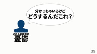 39
分かっちゃいるけど
どうするんだこれ？
とある管理者の
憂鬱
 