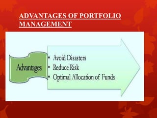 ADVANTAGES OF PORTFOLIO
MANAGEMENT
 