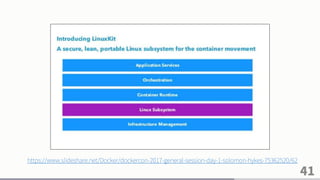 41
https://www.slideshare.net/Docker/dockercon-2017-general-session-day-1-solomon-hykes-75362520/62
 