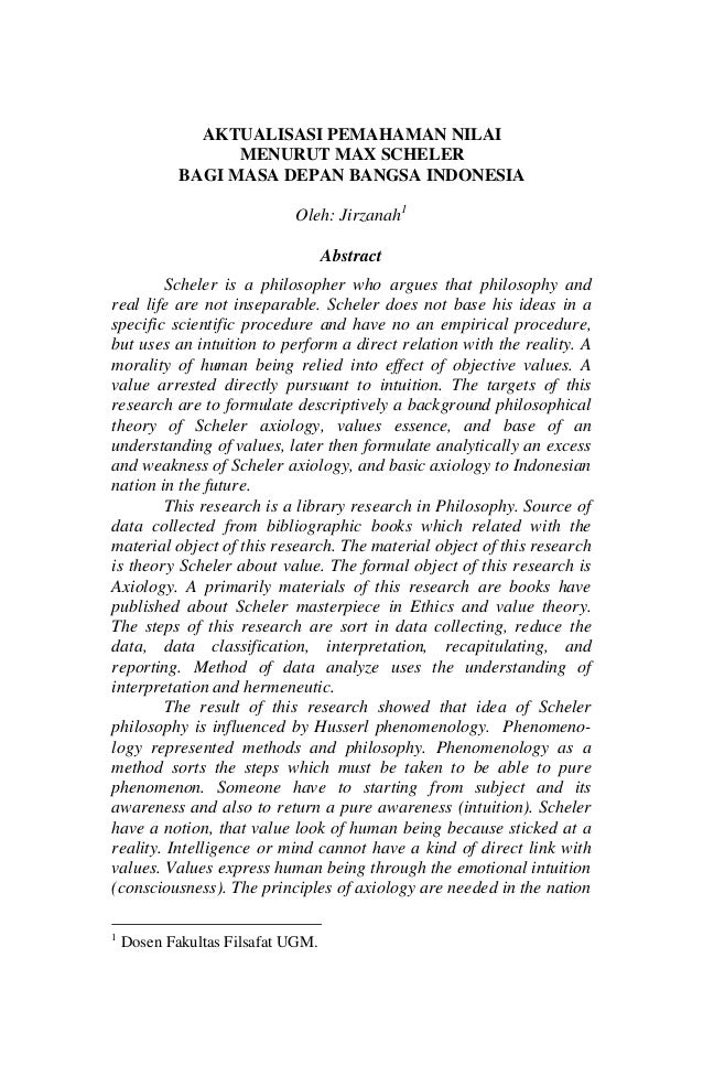 Aktualisasi Pemahaman Nilai Menurut Max Scheler Bagi Masa Depan Bangs