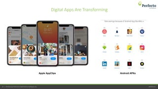 perfecto.io16 | Perfecto by Perforce © 2020 Perforce Software, Inc.
Digital Apps Are Transforming
Apple AppClips Android APKs
 