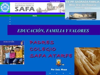 EDUCACIÓN, FAMILIA Y VALORESEDUCACIÓN, FAMILIA Y VALORES
Por Luis Mesa
PADRESPADRES
COLEGIOCOLEGIO
SAFA ATARFESAFA ATARFE
 