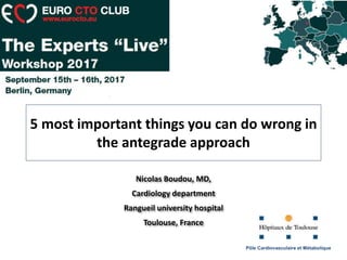 5 most important things you can do wrong in
the antegrade approach
Pôle Cardiovasculaire et Métabolique
Nicolas Boudou, MD,
Cardiology department
Rangueil university hospital
Toulouse, France
 