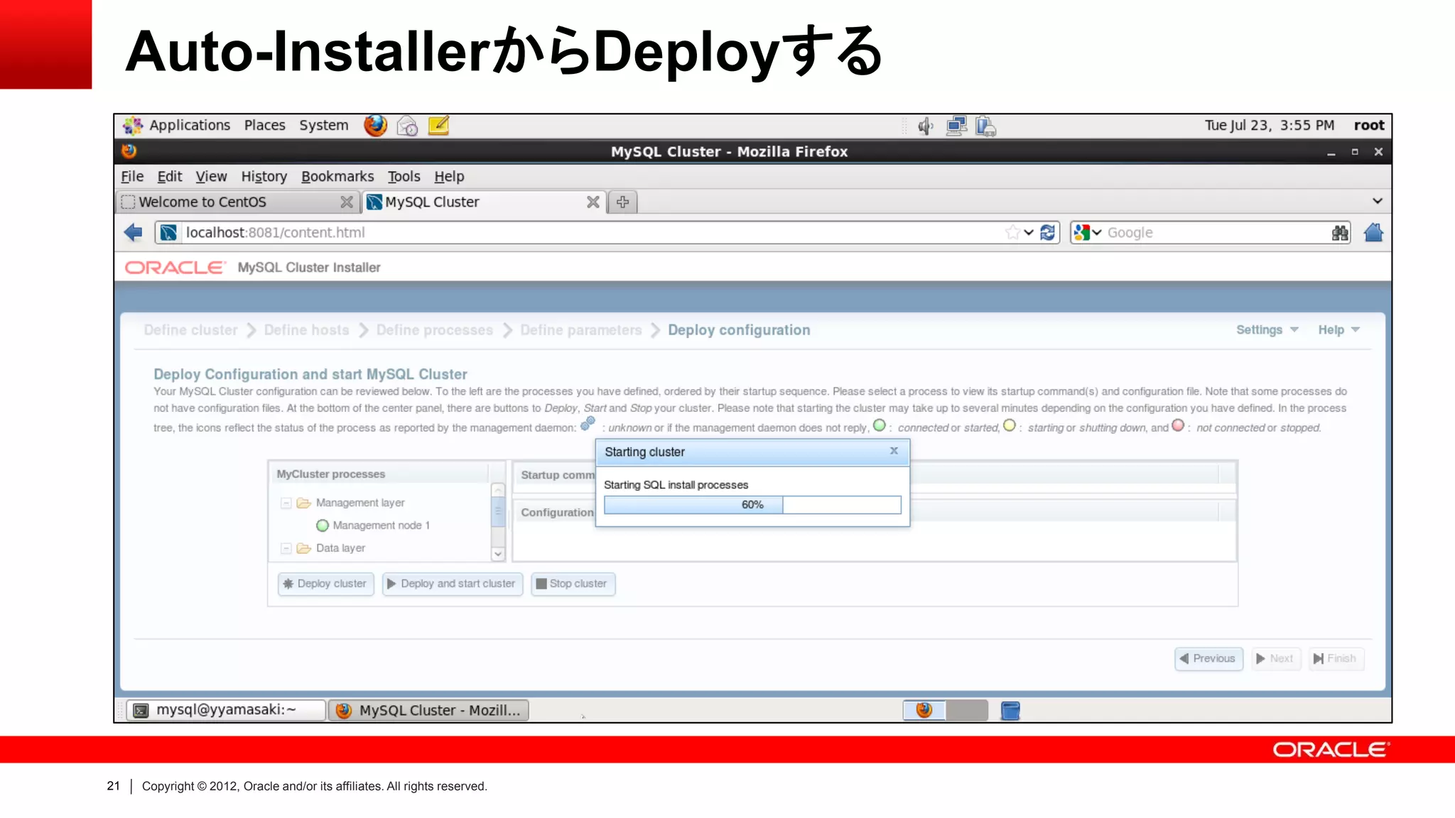 21 Copyright © 2012, Oracle and/or its affiliates. All rights reserved.
Auto-InstallerからDeployする
 