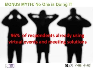 BONUS MYTH: No One is Doing IT
96% of respondents already using
virtual events and meeting solutions
 