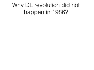 Why DL revolution did not
happen in 1986?
 