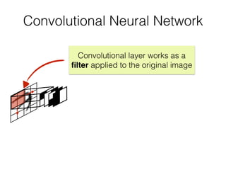 Convolutional Neural Network
Convolutional layer works as a
ﬁlter applied to the original image
 