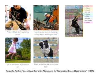 Karpathy, Fei-Fei,“DeepVisual-Semantic Alignments for Generating Image Descriptions” (2014)
 