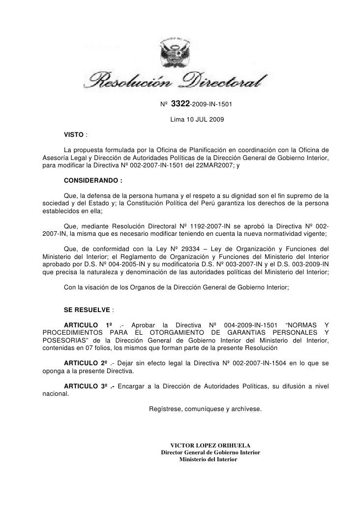 DIRECTIVA Nº 004 -2009-IN-1501