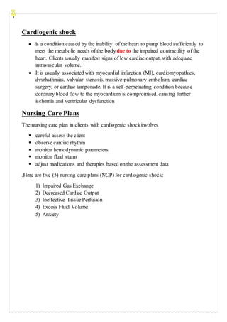 (5) nursing care plans (ncp) for cardiogenic shock | DOCX