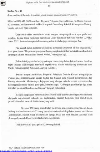 Bm Pemahaman Percubaan Upsr Perak