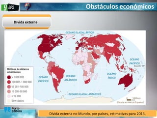 Obstáculos económicos
Dívida externa
Dívida externa no Mundo, por países, estimativas para 2013.
 