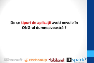 De ce tipuri de aplicaţii aveţi nevoie în
       ONG-ul dumneavoastră ?
 