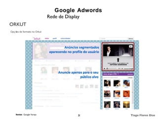 Google Adwords
                            Rede de Display
ORKUT
Opç õ de formato no Orkut
     es




    fonte: Google Varejo                  30    Tiago Flores Dias
 