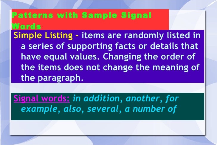 5 organizational patterns in paragraphs simple listing words