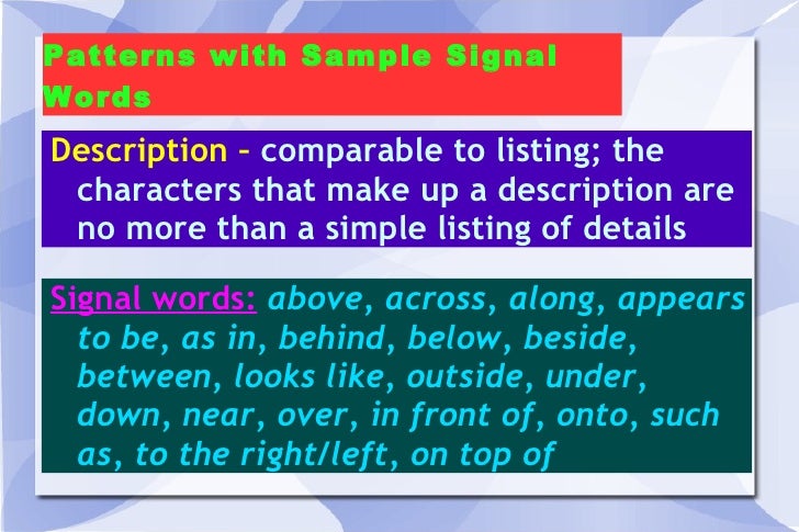 5 organizational patterns in paragraphs simple listing words