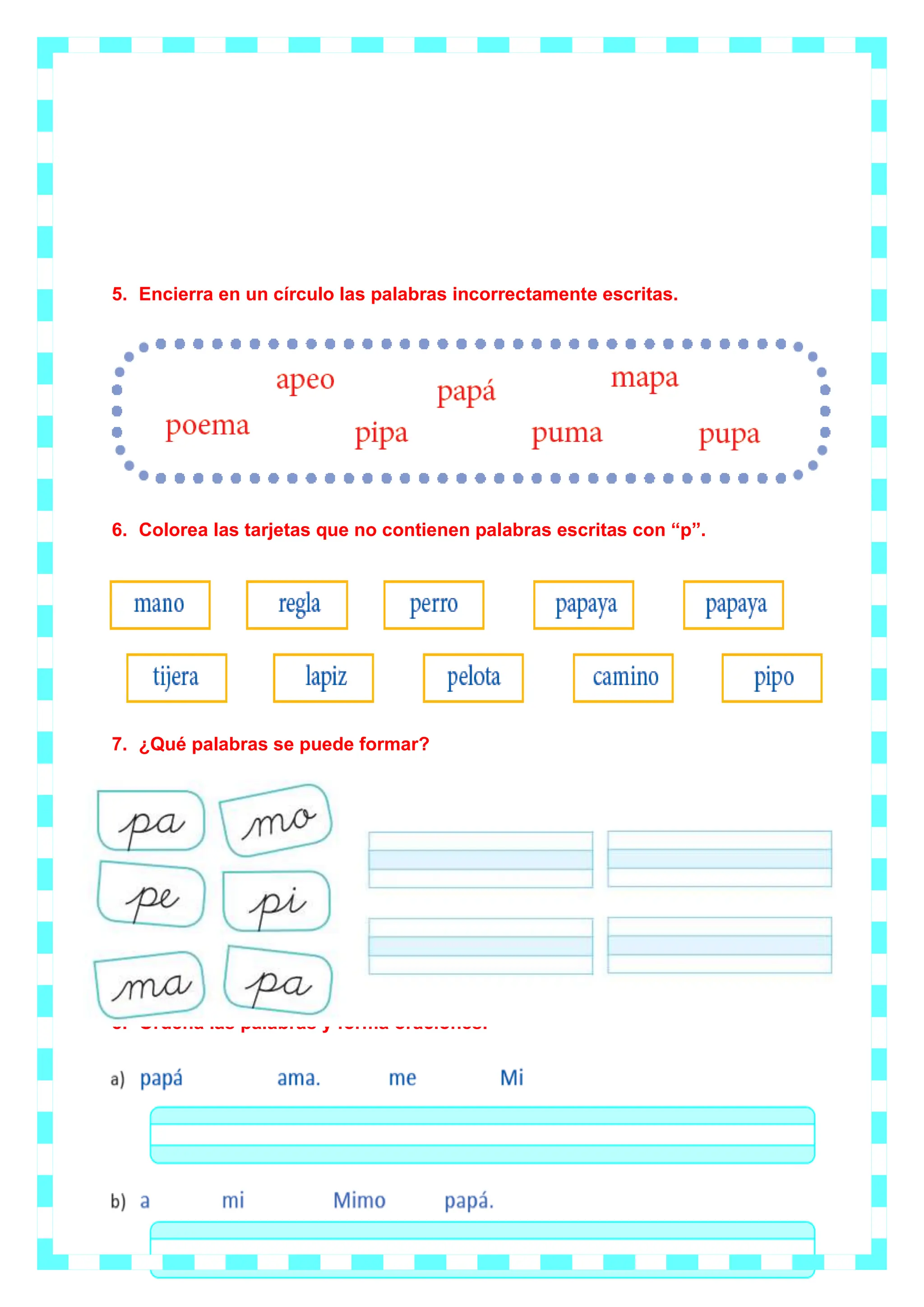 5 Palabras y oraciones con P.doclletra p p | PDF