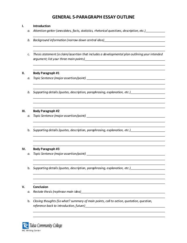 5 paragraph essay outline template