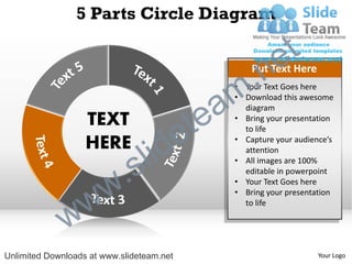 5 parts circle diagram ppt slides presentation diagrams templates | PDF
