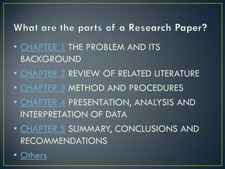 what are the five chapters of research