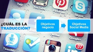 ¿CUÁL ES LA 
TRADUCCIÓN? 
Objetivos 
Social Media 
Objetivos 
negocio 
 