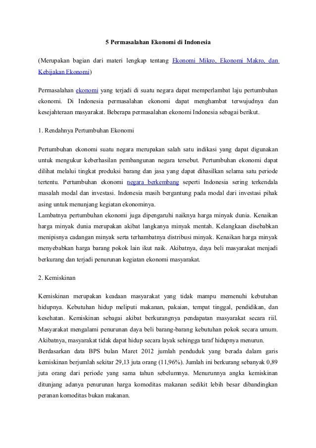 5 Permasalahan Ekonomi Di Indonesia