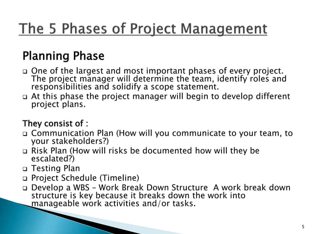5 phases of project management | PPT