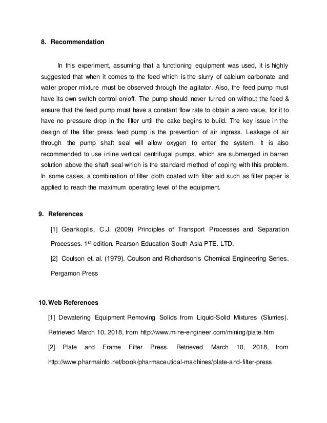 Plate And Frame Filter Press Lab 1 Report
