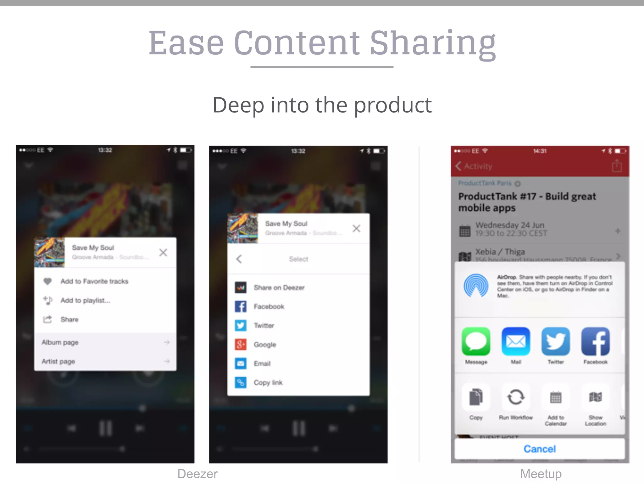 Ease Content Sharing
Deep into the product
Deezer Meetup
 