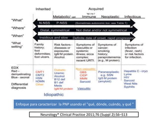 Enfoque para caracterizar la PNP usando el "qué, dónde, cuándo, y qué "
Neurology® Clinical Practice 2011;76 (Suppl 2):S6–S13
 