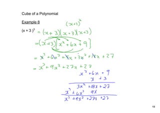 Cube of a Polynomial

Example 8

(x + 3 )3




                       13
 