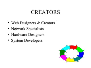 CREATORS Web Designers & Creators Network Specialists Hardware Designers System Developers 