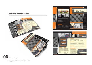 SelectionOfGeneralPrintWork




                                                                      1




05   A4BrochureExamples

     While at the Printworks Group I would have to design various
     types of general print. Here is an example of brochure designs
     for Vita Cortex.
 
