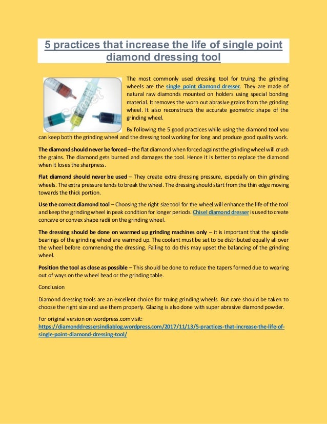 5 Practices That Increase The Life Of Single Point Diamond Dressing