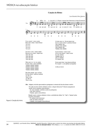 MÚSICA na educação básica
70
QUEIROZ, Luis Ricardo Silva; MARINHO, Vanildo Mousinho. Práticas para o ensino da música nas escolas de educação básica.
Música na educação básica. Porto Alegre, v. 1, n. 1, outubro de 2009. ISSN 2175 3172
Figura 5. Canção do ritmo.
 