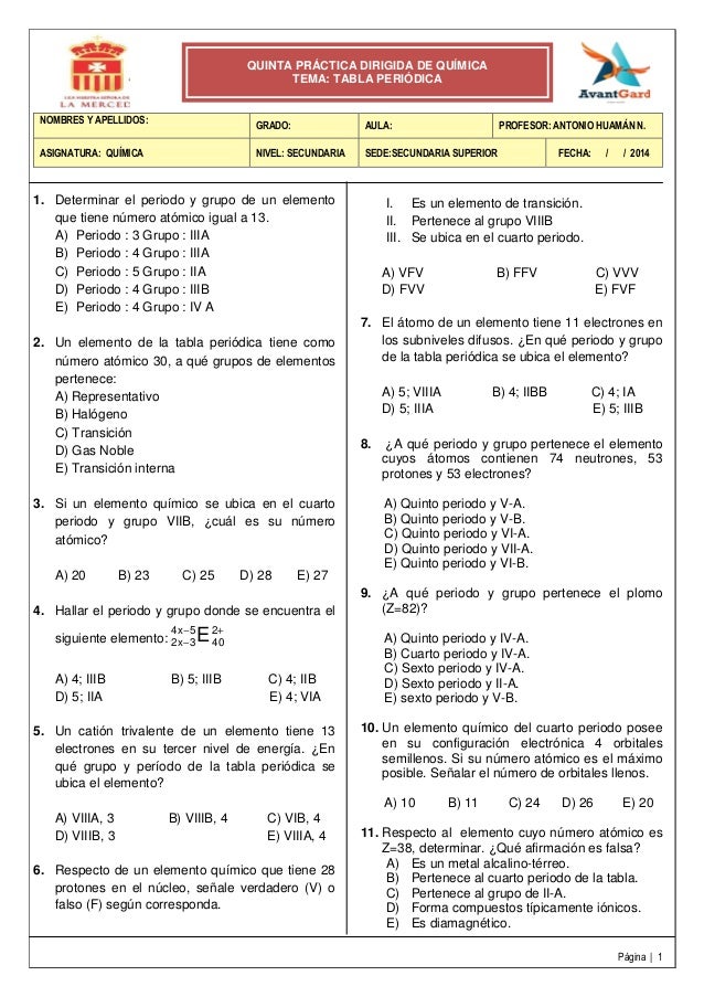quinta prctica dirigida de qumica tema tabla peridica nombres y apellidos grado nivel - Tabla Periodica Grupo Vi B quinta prctica dirigida de qumica tema tabla peridica nombres y apellidos grado nivel - Tabla Periodica Grupo Vi B