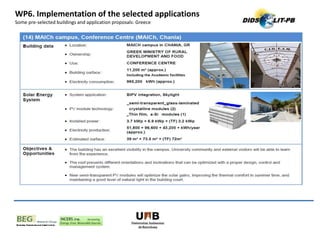 WP6. Implementation of the selected applications
Some pre-selected buildings and application proposals: Greece
 