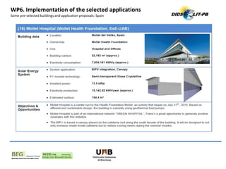 WP6. Implementation of the selected applications
Some pre-selected buildings and application proposals: Spain
 